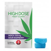 High Dose Fruit Gummy - Sour Raspberry - 200mg THC (Indica)